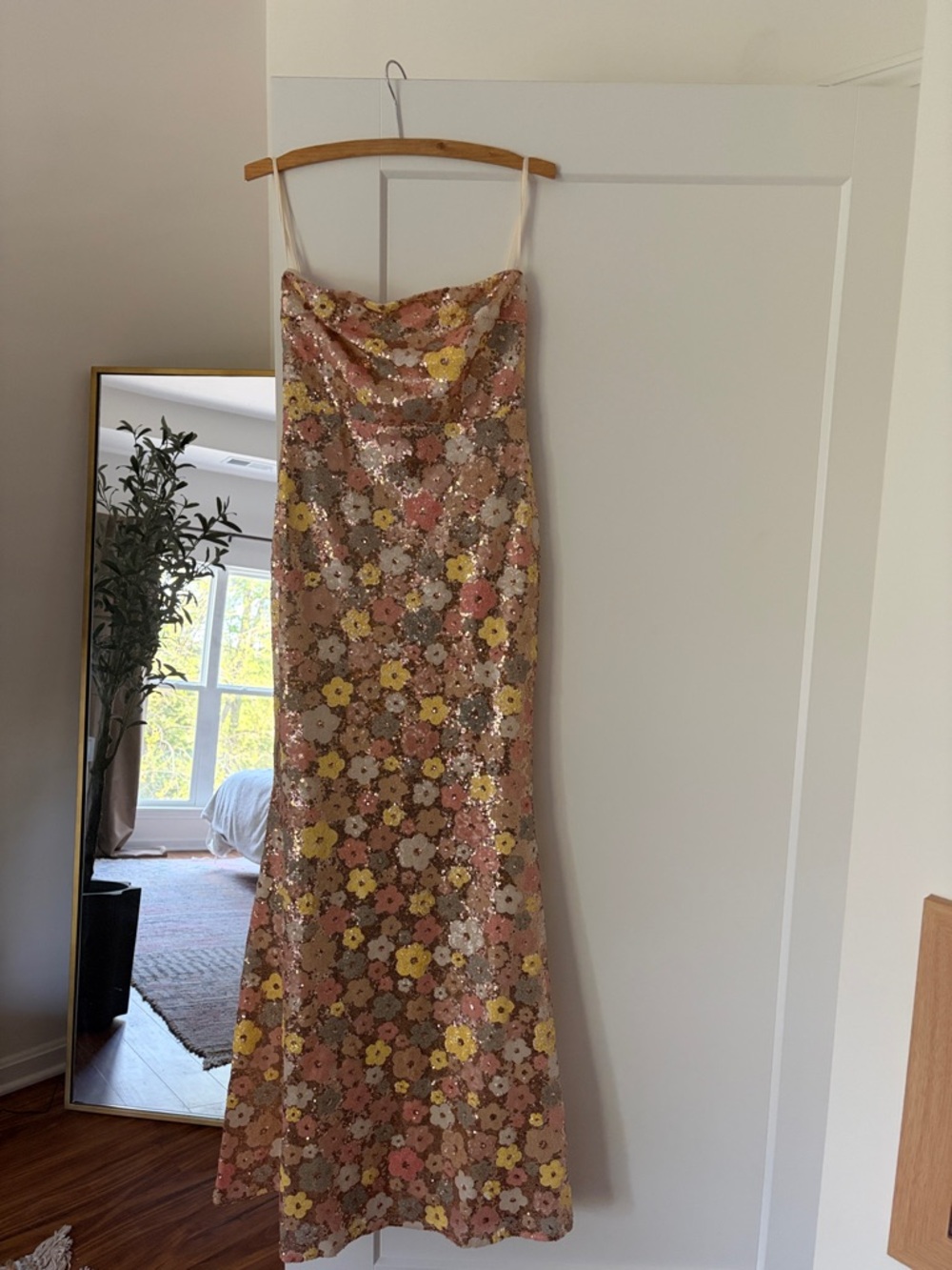 Hello Molly Strapless Floral Lace Mermaid Gown - Pink & Yellow - Picture 2 of 5